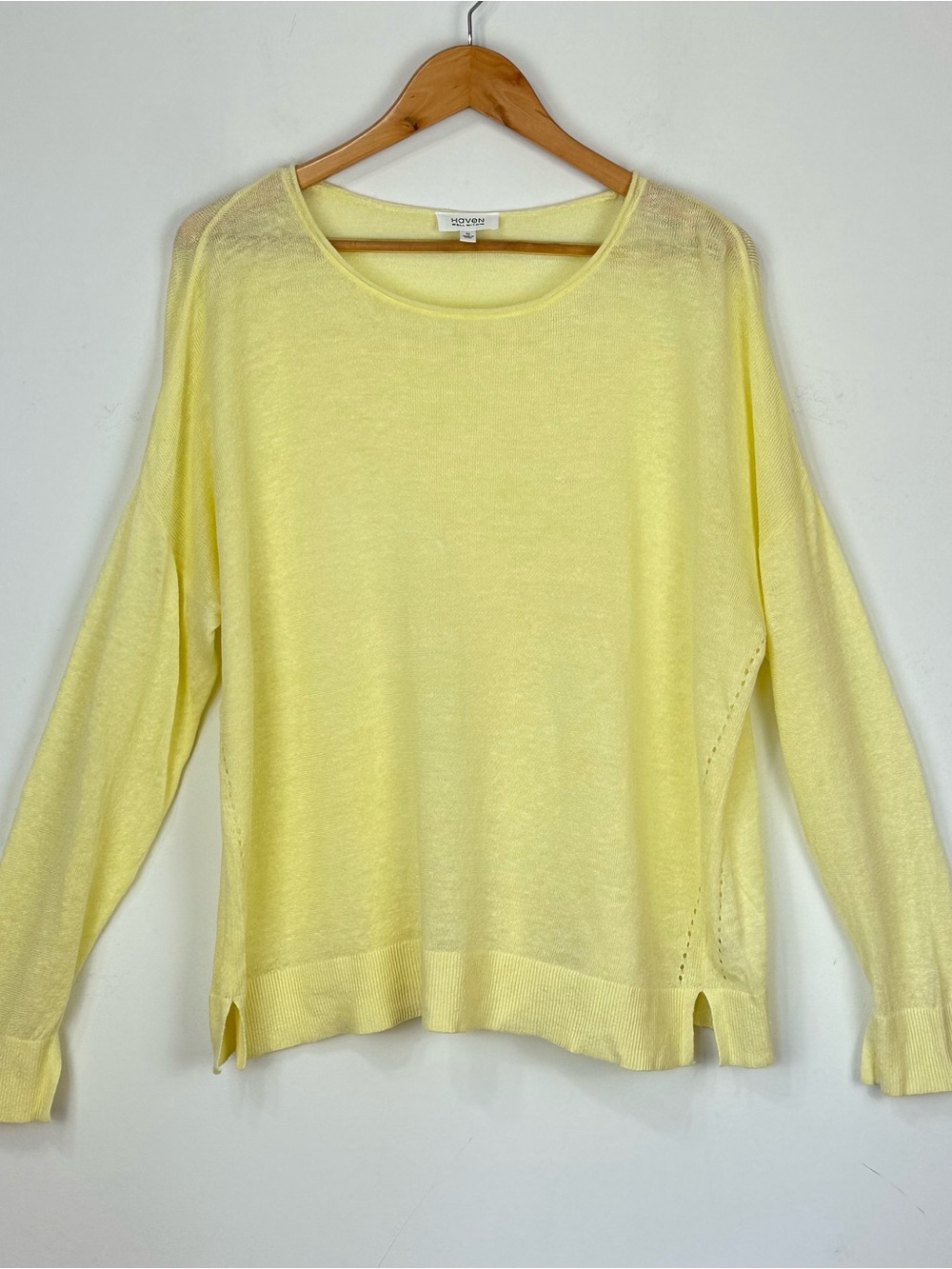 Haven Well Within Womens Linen Butter Yellow Boxy Knit Top XL Beach Resortwear